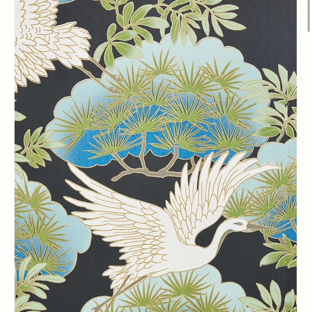 New Anthropologie Sprig and Heron Black Floral Wallpaper Mural